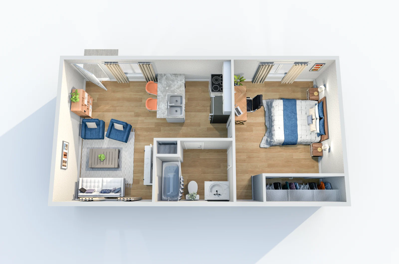 Monticello Crossroads — floor plan, Plan A1 · 1 bed · 1 bath · 522 sq ft