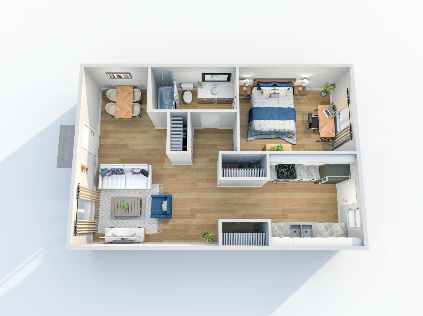 Monticello Crossroads — floor plan, Plan A2 · 1 bed · 1 bath · 682 sq ft
